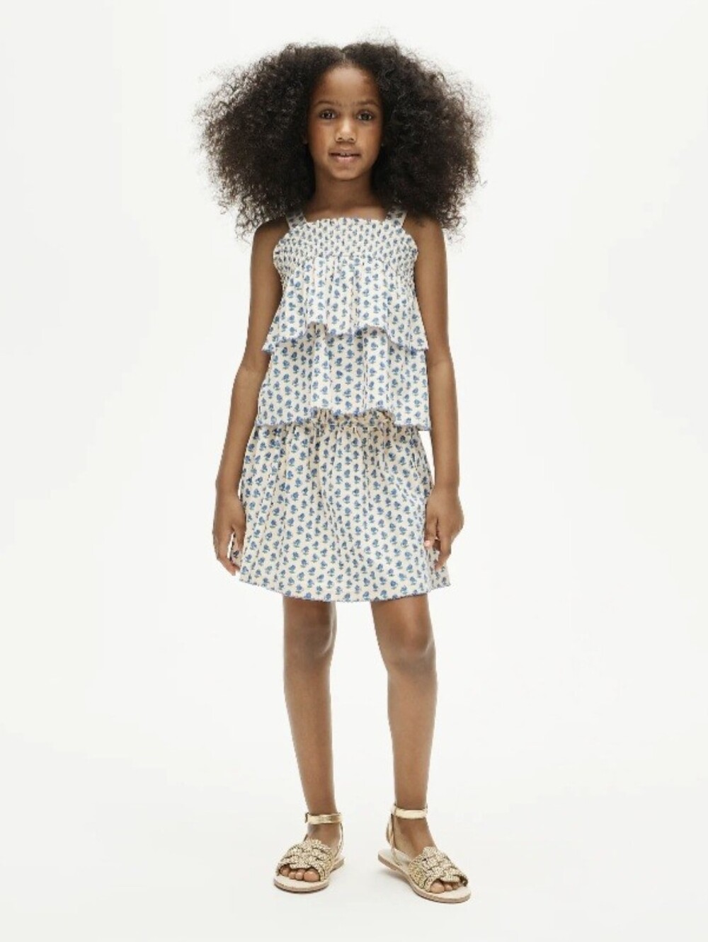 J.Crew Smocked Tiered Floral Top & Skirt Set Tan & Blue Girl's Size 4 BNWT SO